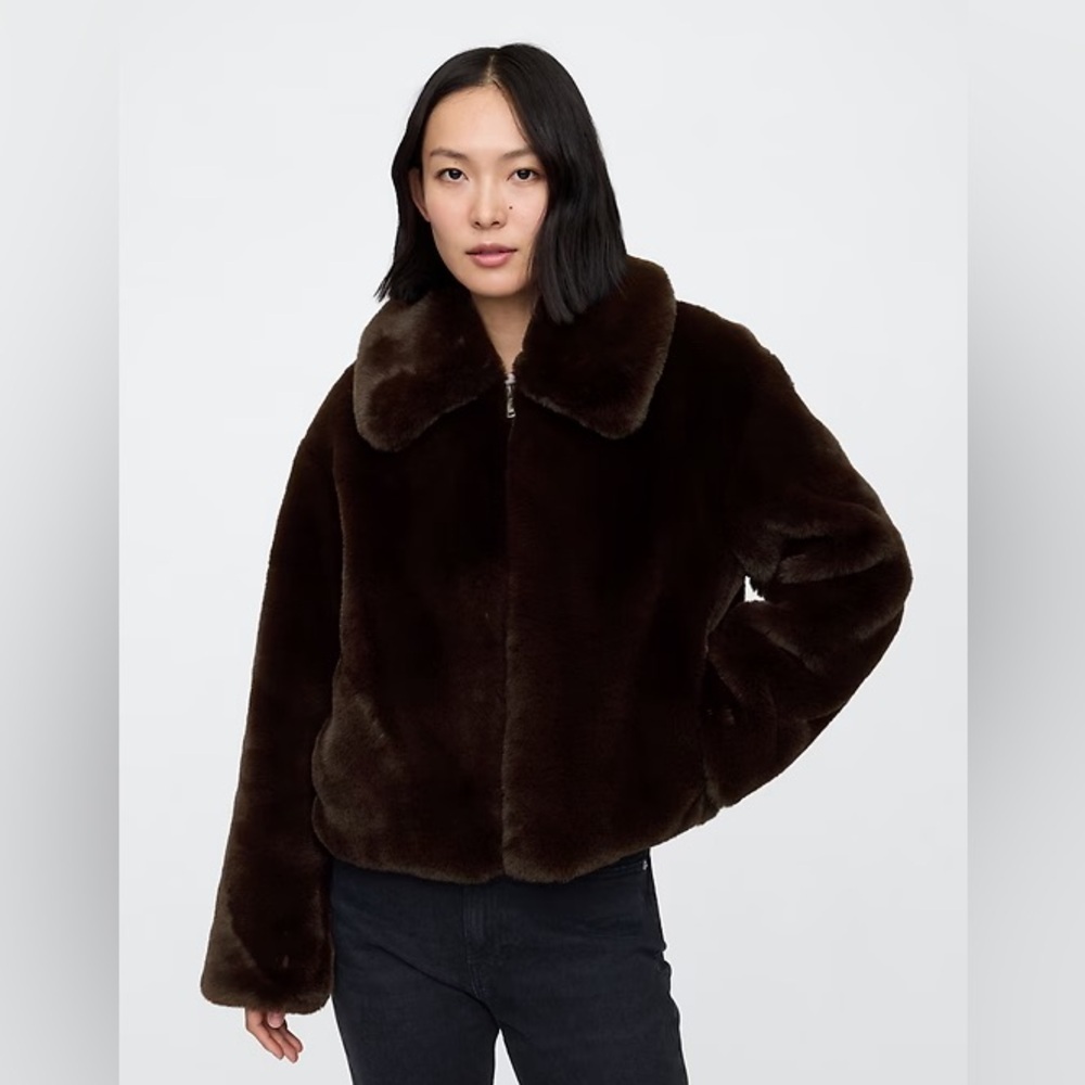 NWT! GAP Terra Brown 100% Recycled Relaxed Faux-Fur Jacket - Size XL